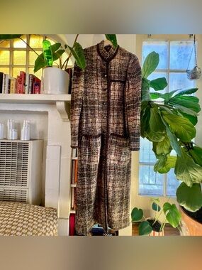 Vintage Plaid Tweed Long Sweater Jacket